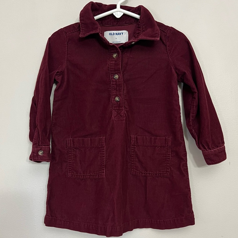 Old Navy Toddler Corduroy Shirt Dress Maroon Size 2T Christmas Holiday Sweet
